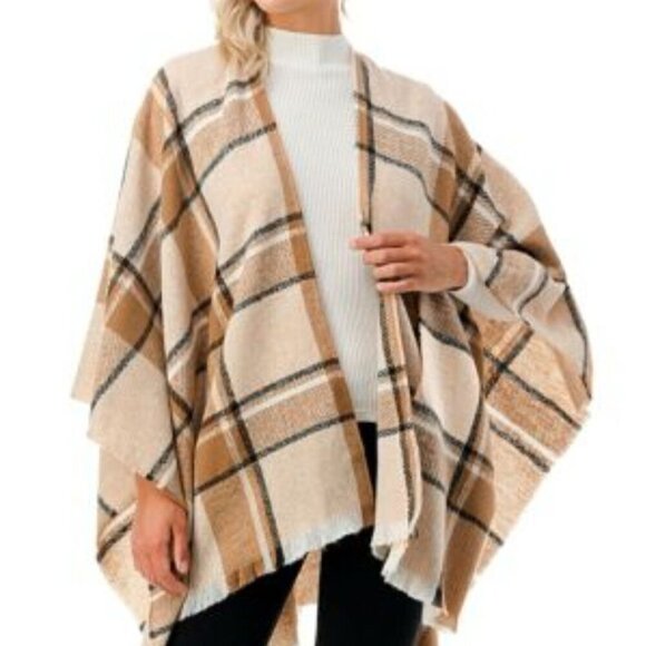 Super Soft Lightweight Plaid Fringe Blanket Wrap One Size - Picture 3 of 5